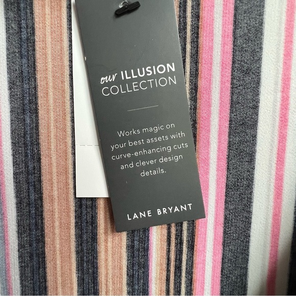 New LANE BRYANT Illusion Stripes Peplum Tunic Faux Wrap Top Size 22 24 Babydoll - Picture 6 of 14